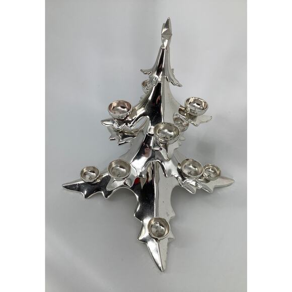 Vintage Pottery Barn Silver Christmas Tree Candle Holder Holiday Decor L26 - Picture 2 of 5
